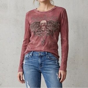 Y2K Harley-Davidson Long Sleeve lace up sheer embellished shirt